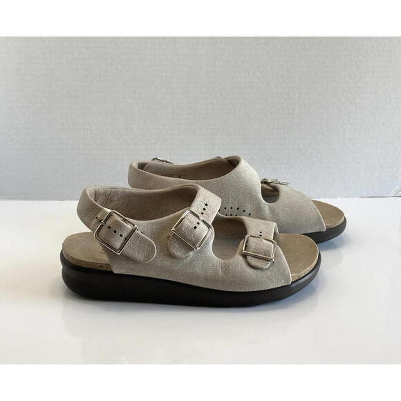 SAS Relaxed Heel Straps Sandal Women's 8 Wide Web Linen Leather Tripad Comfort - Picture 2 of 16